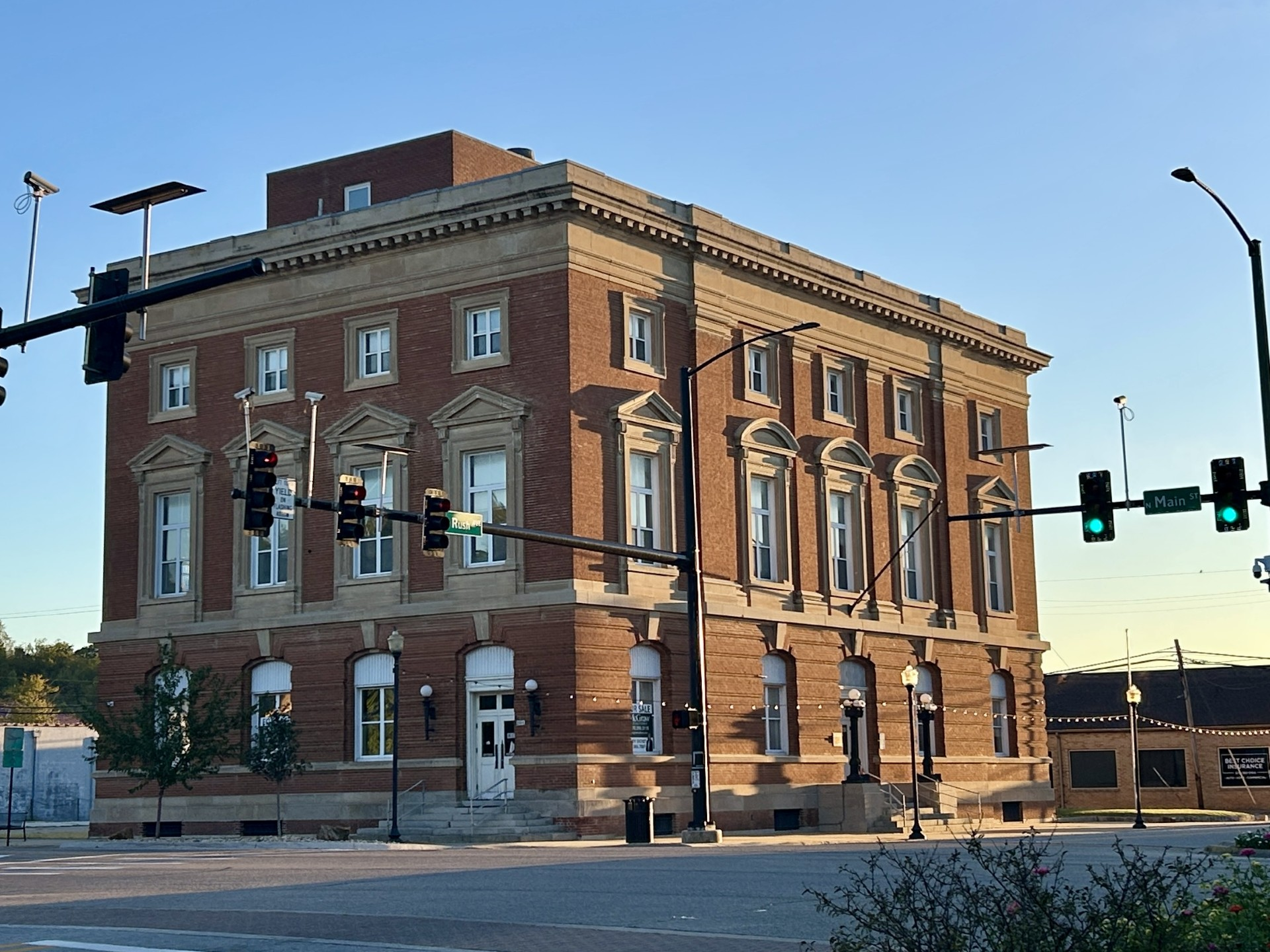Historic Federal Building at the corner of North Main and Rush Avenue in downtown Harrison, Arkansas, photographed in 2026.
